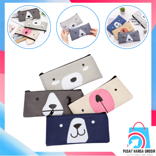 

PHG - Tempat Pensil Serbaguna Motif Doggy Kotak Pesnsil Kain Kanvas Karakter Bear Lucu Dompet Pensil Canvas Gambar Hewan Tempat Penyimpanan Alat Tulis t