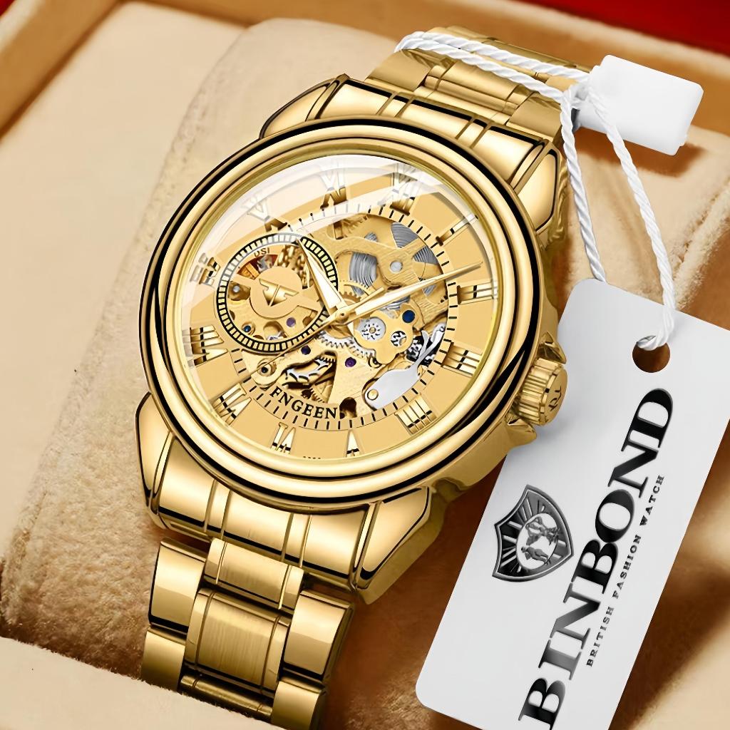 BINDBOND Jam Tangan Pria Bisnis Automatic Tanpa Batrai Rantai Stainless Steel Anti Karat Jam Tangan 