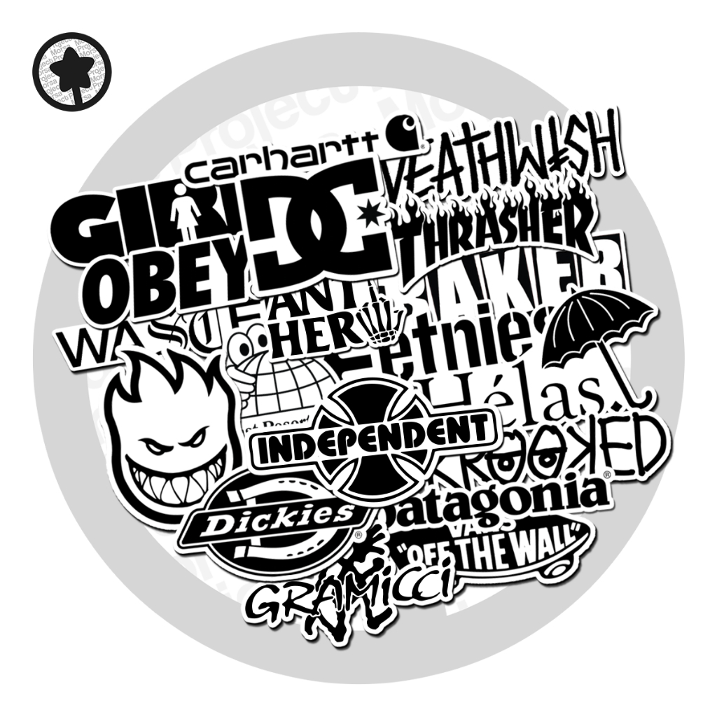 STICKER PACK LOGO BRAND HYPEBEAST | STIKER AESTHETIC SKATE BRAND BLACK AND WHITE SERIES [19 PCS]