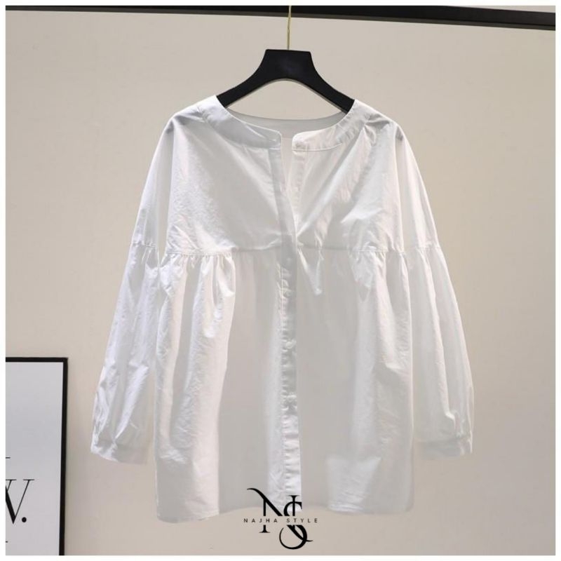 NAJHA | Najma Shirt | Korean Style | Atasan Wanita | Outfit Kekinian | Kemeja Termurah | Kemeja Puti