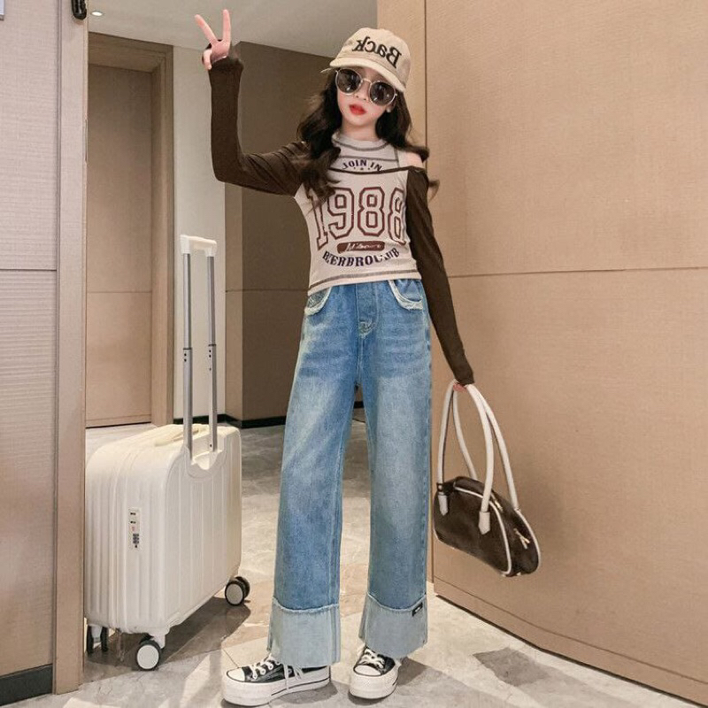 CHERYLL COLLECTIONS 2871 - Setelan anak perempuan sabrina brown jeans import - setelan anak cewek te