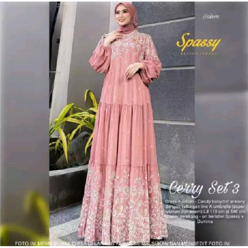 Cerry Set#3/ Gamis Set Hijab ORI Spassy/ Gamis Ceruty