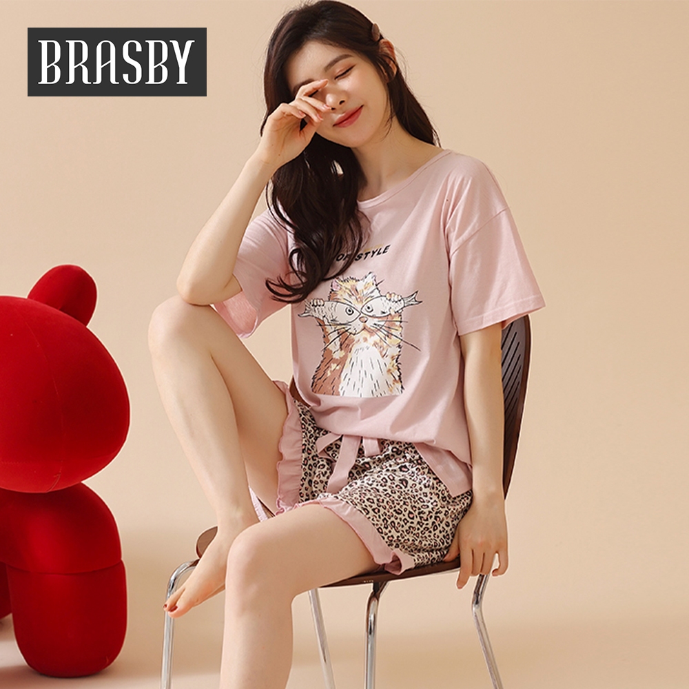 Brasby Baju Tidur Wanita Lengan Pendek Celana Pendek Pajama Import Baju Tidur Jumbo Set Piyama Impor