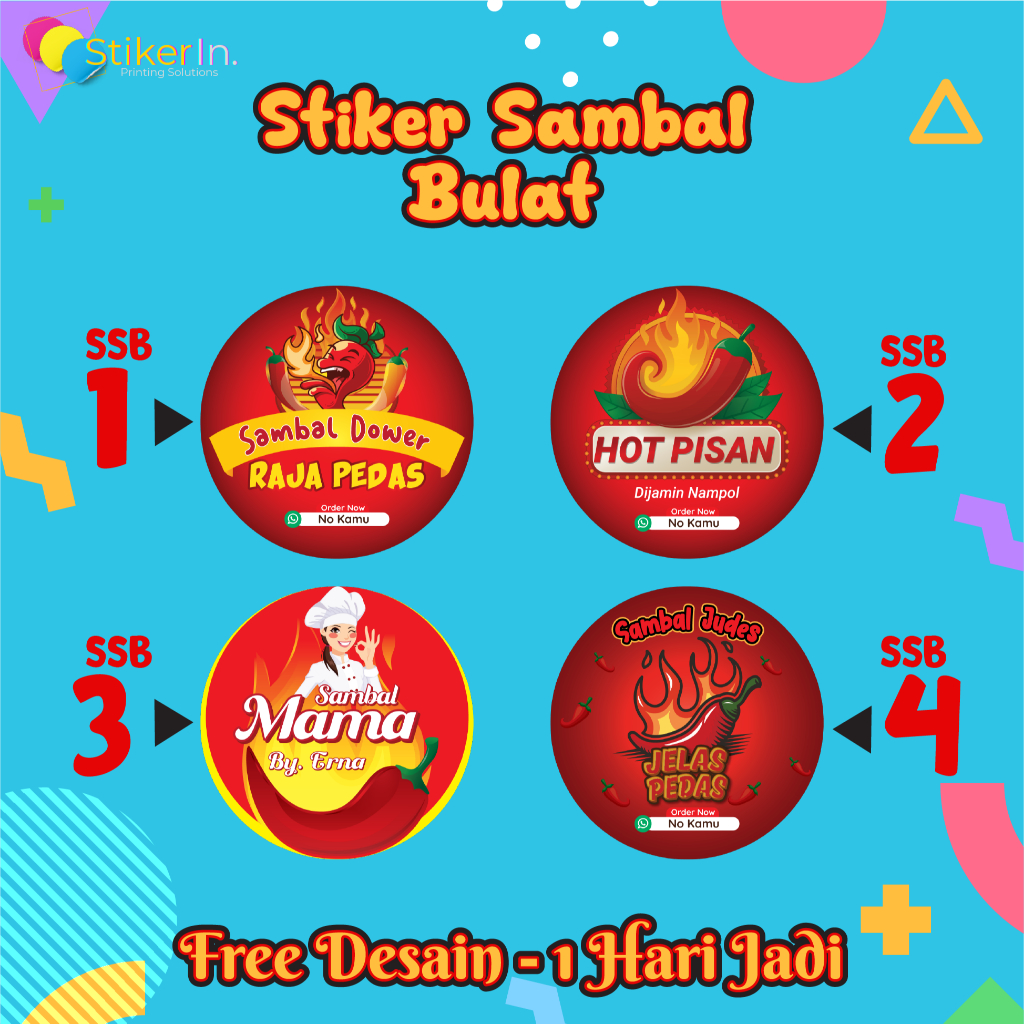 5CM Stiker Sambal bulat  Sticker Label kemasan Botol/Toples Sambal   Free Desain Proses Cepat