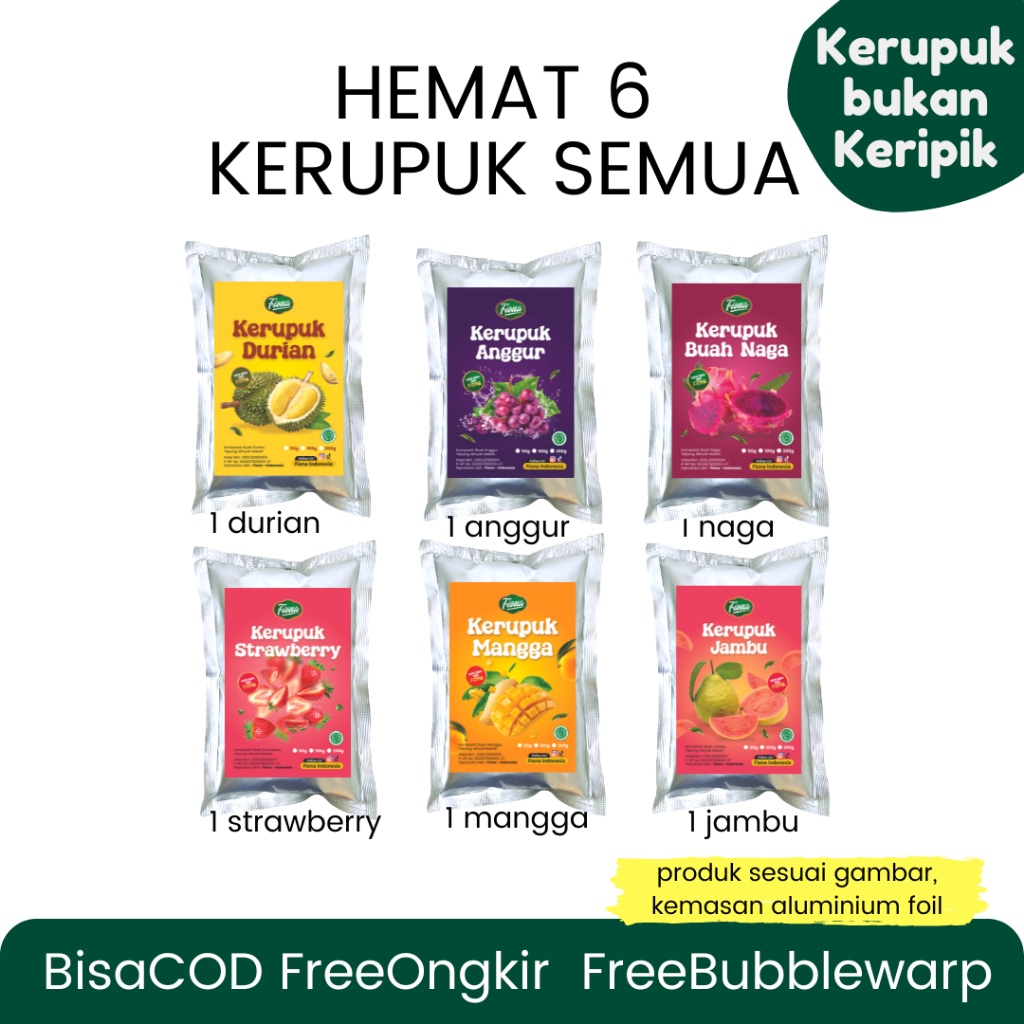

BIG SALE FASION Fiona Paket Hemat 6 pcs Kerupuk Buah 5gram