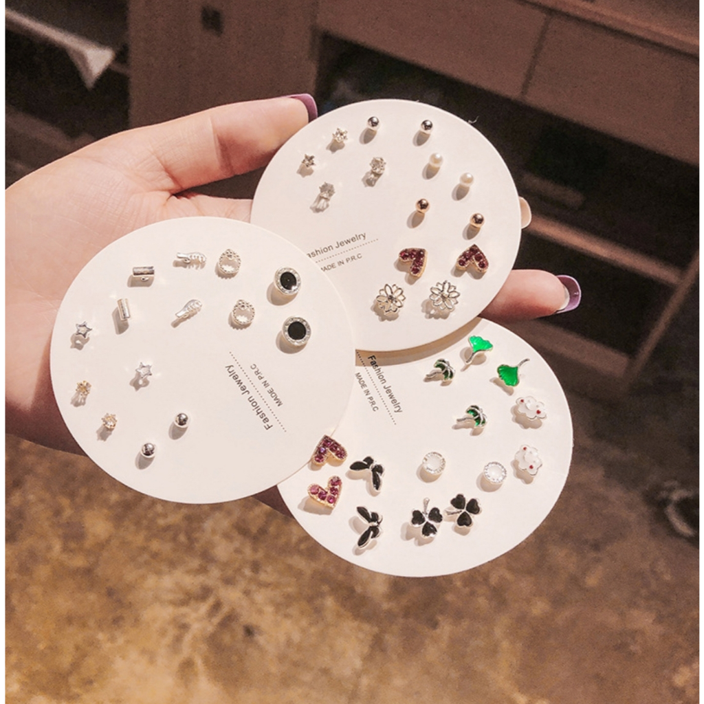 Anting 6 Pasang Set Anting Tusuk Lucu Wanita / ANTING HIJAB 6 PASANG SIMPLE GAYA KOREA  AKSESORIS