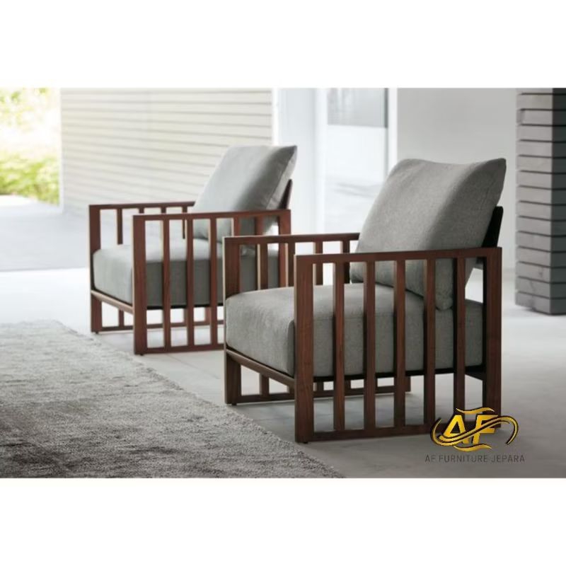 kursi santai kayu jati, kursi santai busa tebal, kursi minimalis