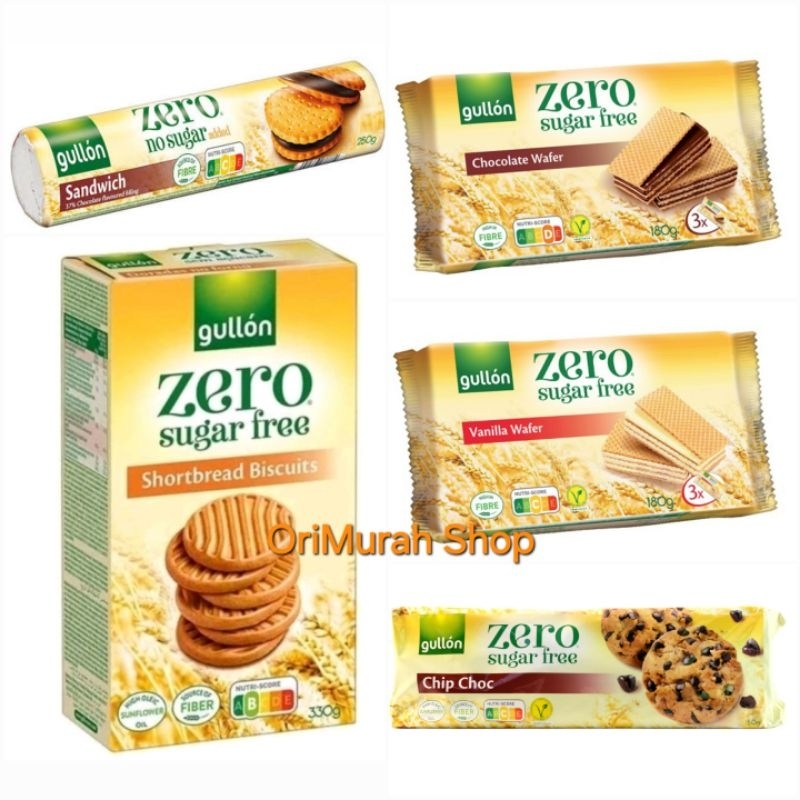 

Gullon Zero Sugar Free Chocolate Vanilla Wafer Shortbread Biscuits Chip Choco Cookies Coklat Sandwich Biskuit Cokelat Vanila Bebas Gula Import