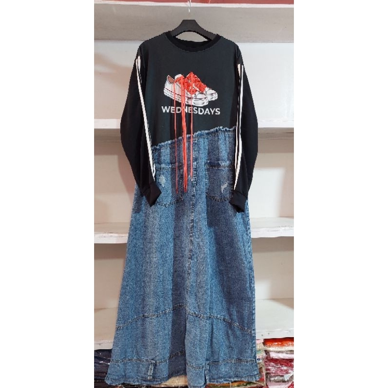 Midi jeans - Midi Jeans mix kaos - Midi dress