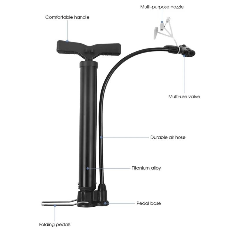 Pompa Ban Sepeda Mini Portable Dual Katup Presta & Schrader, Tekanan Tinggi 120 PSI