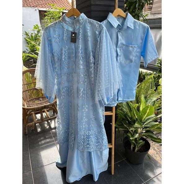 KODE X18E SETELAN COUPLE KONDANGAN DEVINA DRESS  KEMEJA KOKO BAHAN SATIN BAJU COUPLE PASANGAN LAMARA