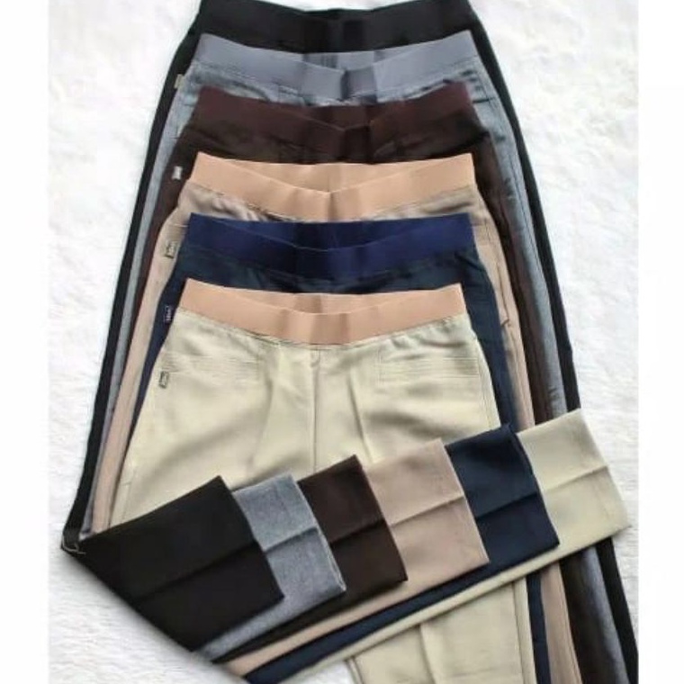 KODE I85T Celana kantor wanita pinggang karet kain import premium