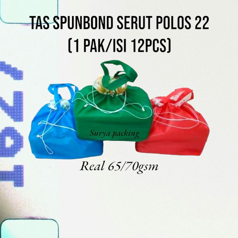 

pAKeT Grosir(12pcs)1 pak) Spunbond Tas serut hajatan kotak nasi besek 22x22 isi 12pcs