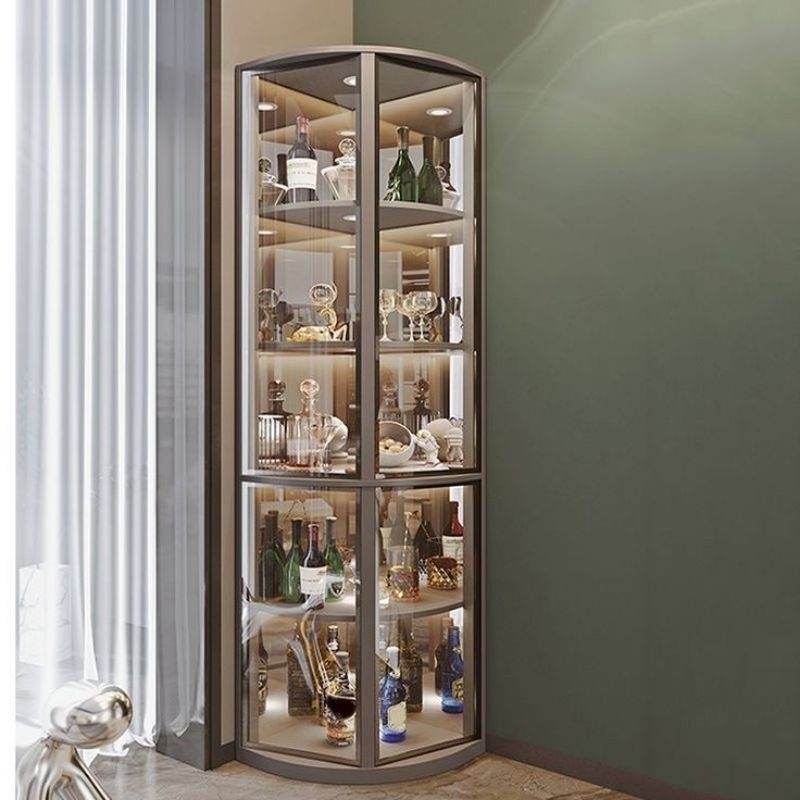 YUBII.lemari sudut ruang tamu minimalis hpl warna putih gloss.lemari pajangan piala,tas hpl warna pu