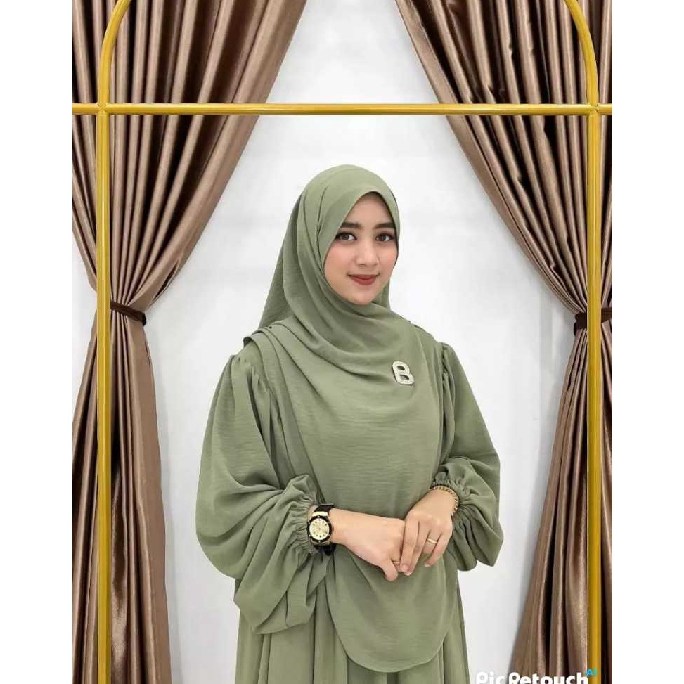 KODE V37N Gamis set hijab luna pashminah oval cringkle airflow  Gamis polos syari busui  Gamis jumbo