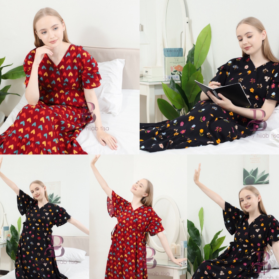 KODE H96A Beautyhijab  SESILIA daster dress kimono motif rayon wanita kekinian terbaru 224 busui bum