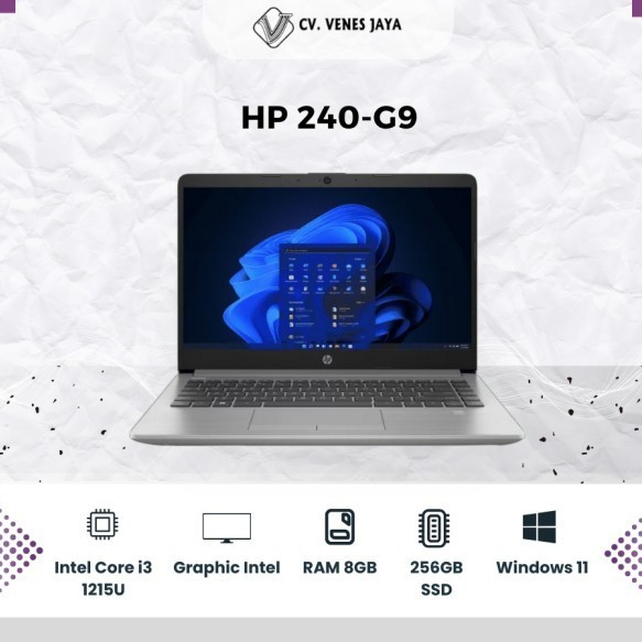 LAPTOP HP 240-G9, INTEL CORE I3 1215U, GRAPHIC INTEL, RAM 8 GB, 256 GB SSD, DISPLAY 14 INCH, WINDOWS