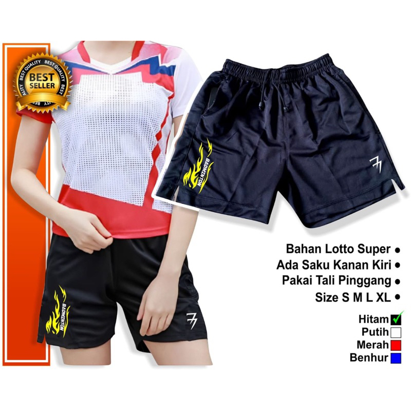 Celana pendek wanita olahraga voli badminton bulutangkis / celana bawahan wanita dewasa motif api te