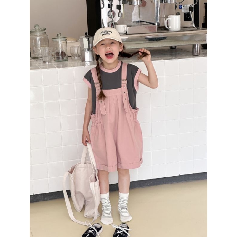 CLEARANCE MyBebee Overall Pants Anak Cewek Celana Kodok Anak Cewek Pink Plus Kaos