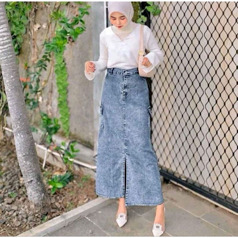 Rok Cargo Jeans Wanita Rok Cargo Highwaist Jeans Wanita Rok Jeans Cargo