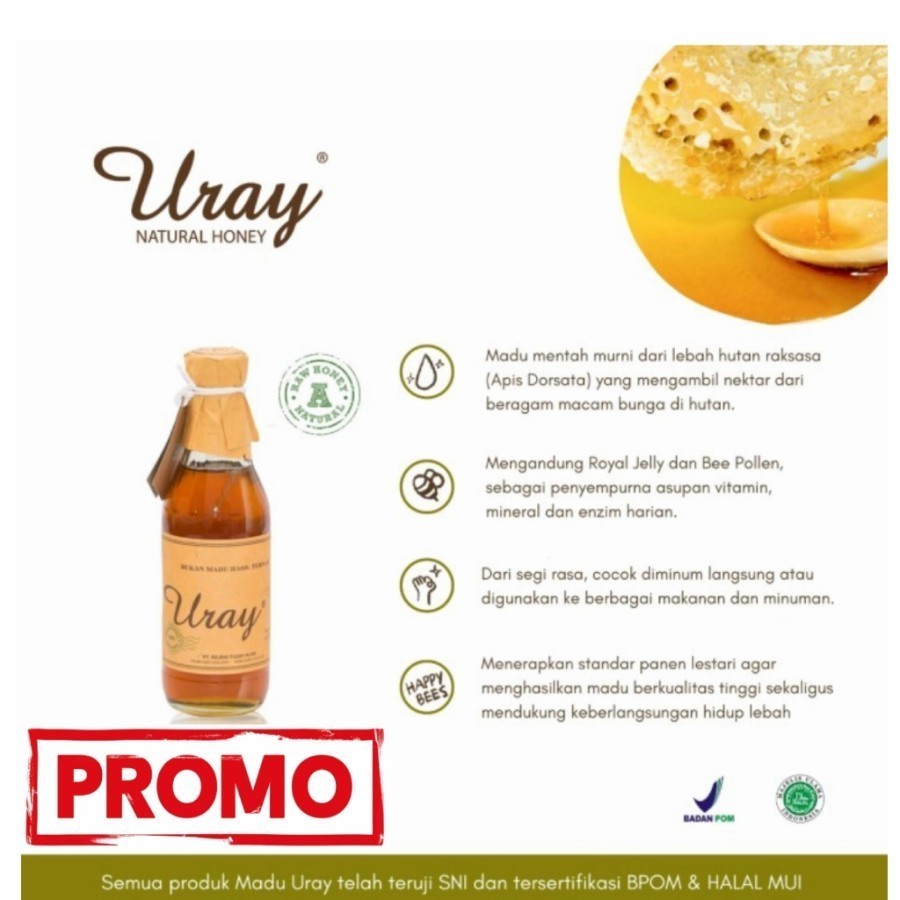 

(BPOM) Madu Uray Natural Honey 450gr Grade A+ with Royal Jelly & Bee Pollen