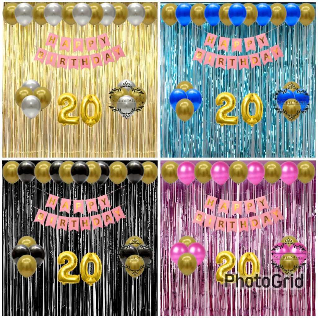 Paket Set Dekorasi Ulang Tahun Balon Metalik Backdrop Happy Birthday Party Anak & Dewasa Simple