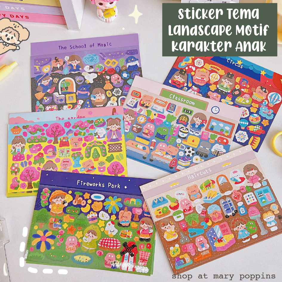 

Sticker Landscape Theme Girl Motif Karakter Kartun Perempuan Banyak Variasi Tema Mainan Edukatif untuk Anak