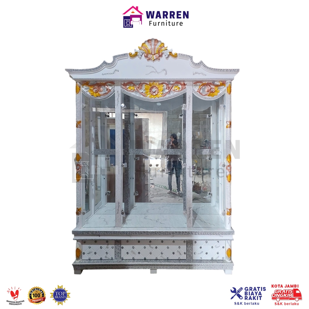 Lemari Kristal 4 Pintu Kaca Panjang Royal Laci - Lemari Hias 4 Pintu Kaca Panjang - Bufet 4 Pintu