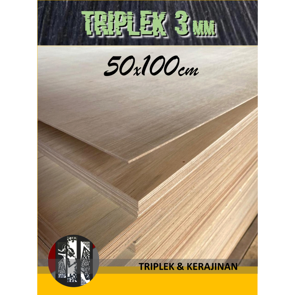 Triplek 3mm 50x100 cm (Isi 2 pcs) (Plywood Multiplek 3 mm 50 x 100 | 100x50 | 100 x 50 cm) 2 lembar