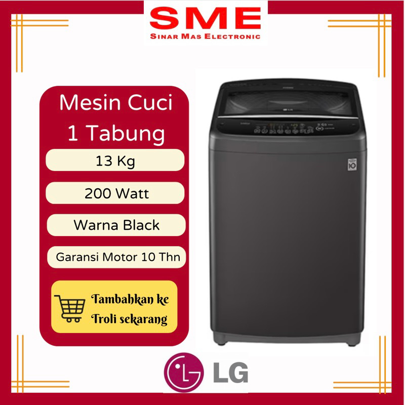 Mesin Cuci 1 Tabung Buka Atas LG 13 Kg INVERTER - Hitam