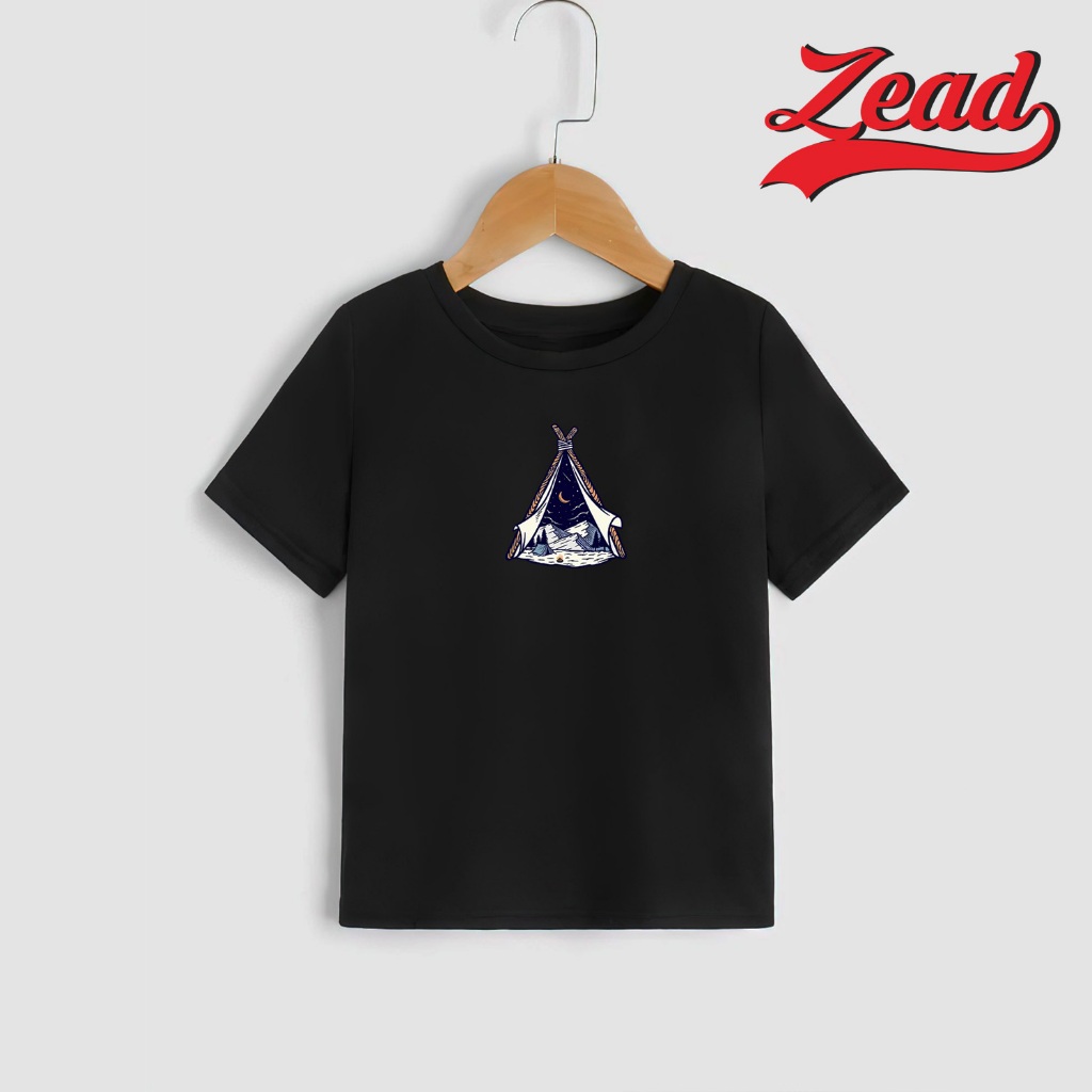 KAOS DISTRO BAJU ANAK LAKI LAKI PEREMPUAN UMUR  3-12 TAHUN PREMIUM SABLON MOTIF TENDA CAMPING C-2