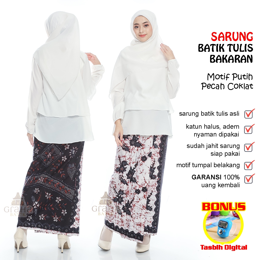 SARUNG BATIK TULIS BAKARAN ASLI PATI WANITA PRIA PUTIH 1 WARNA