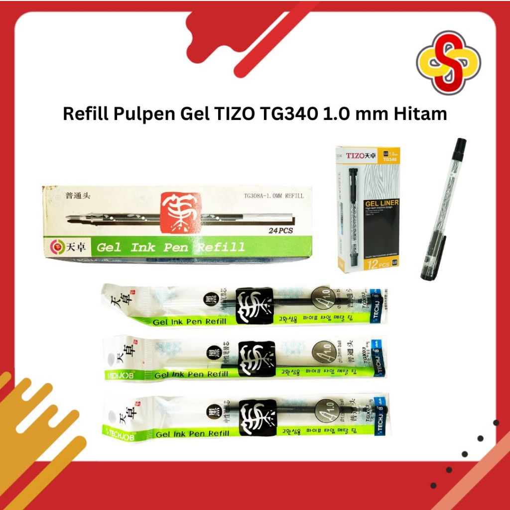 

Isi Pulpen Gel Techjob TG308A / Refill Pulpen TIZO TG340 1.0 mm Hitam Isi 24 pcs