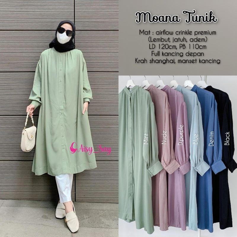 Moana Long Tunik Jumbo LD 120 Bahan Airflow Crinkle Premium-Tunik Crinkle Airflow Oversize LD 120-Tu