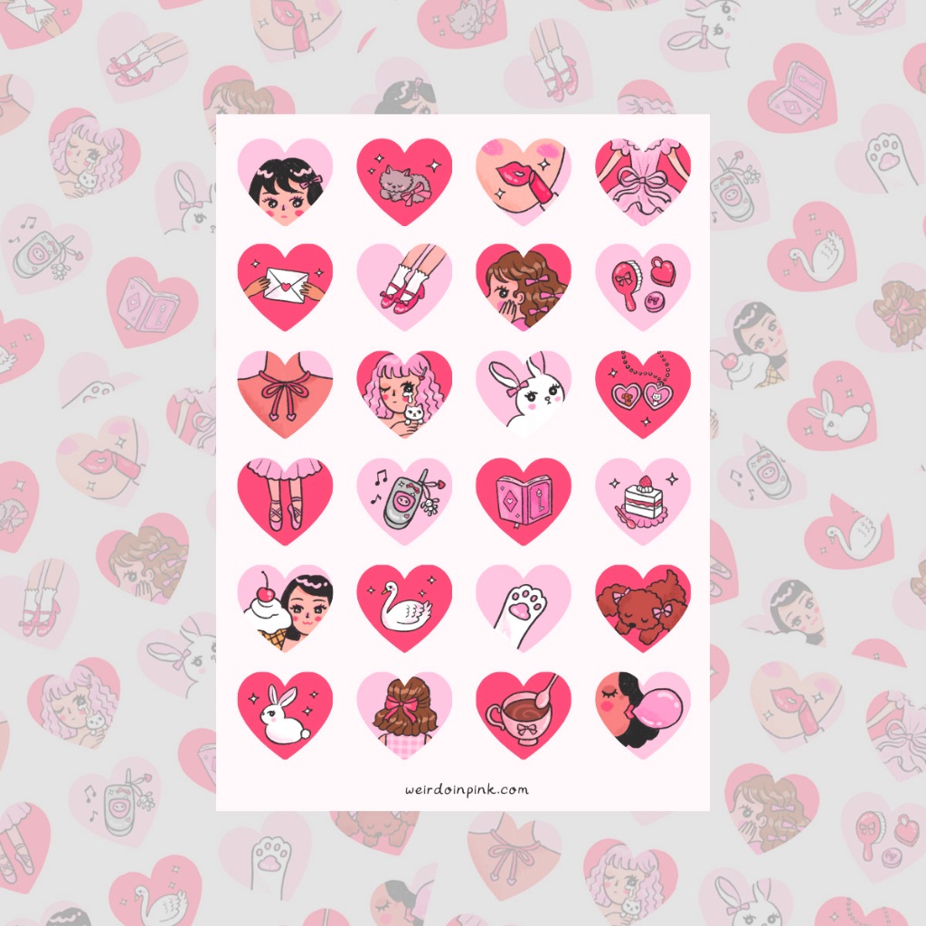 

weirdoinpink - Girly Fragments Sticker Sheet, Vinyl Waterproof Sticker, Sticker Lucu Glossy