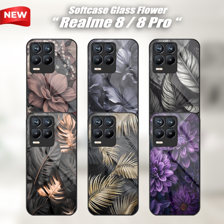 Softcase Glass Kaca Flower Realme 8/8 PRO Casing Handphone Realme 8/8 PRO Silikon Pelindung Hp