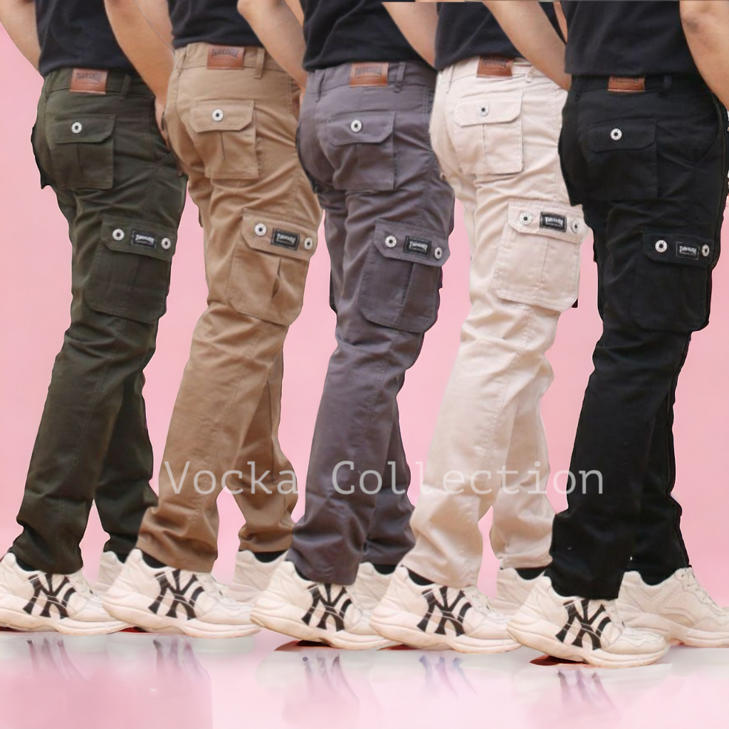 Celana Panjang Cargo Pria Wanita reguler slim fit