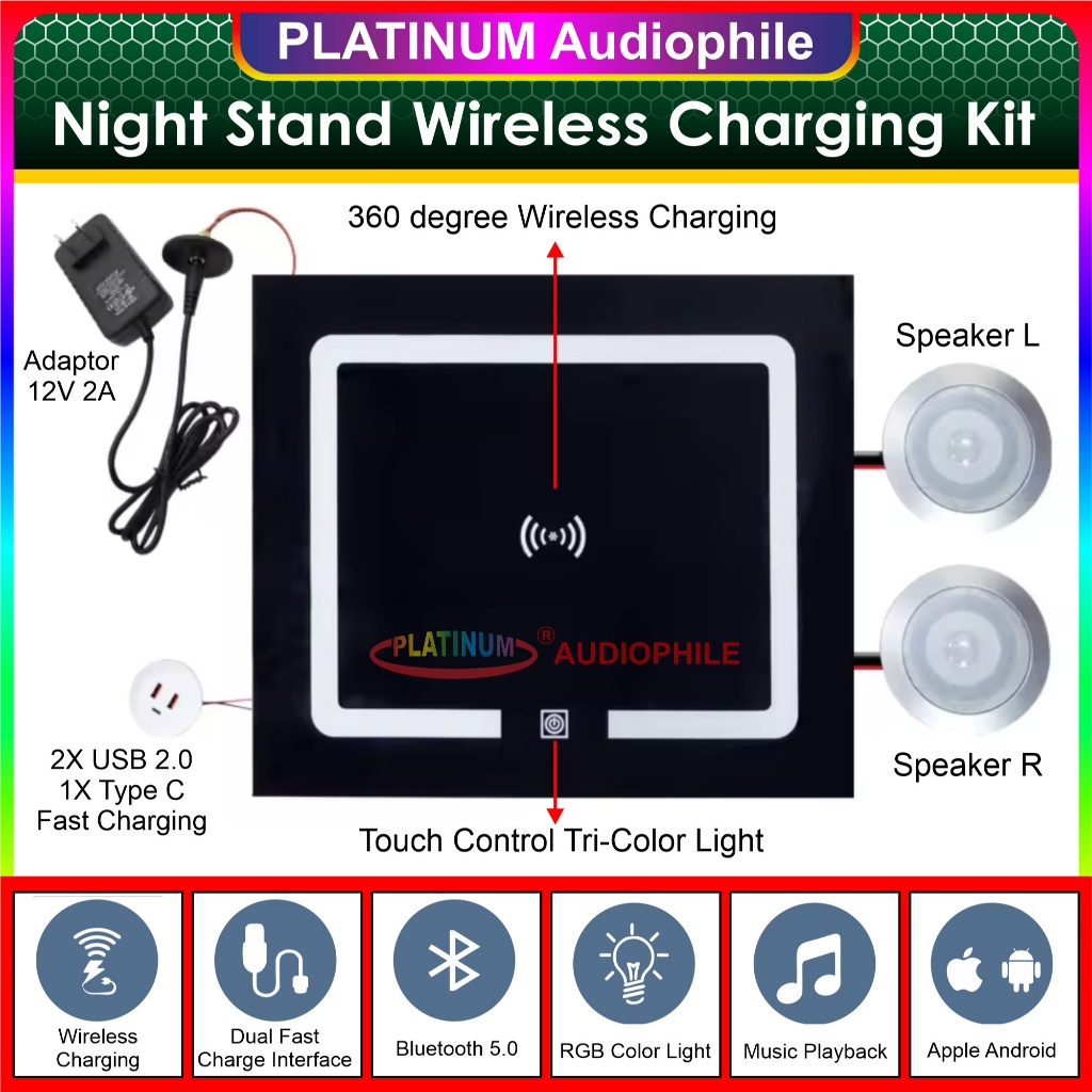 Wireless Charging Night Stand DIY KIT Bluetooth MP3 Decoder Amplifier Multimedia