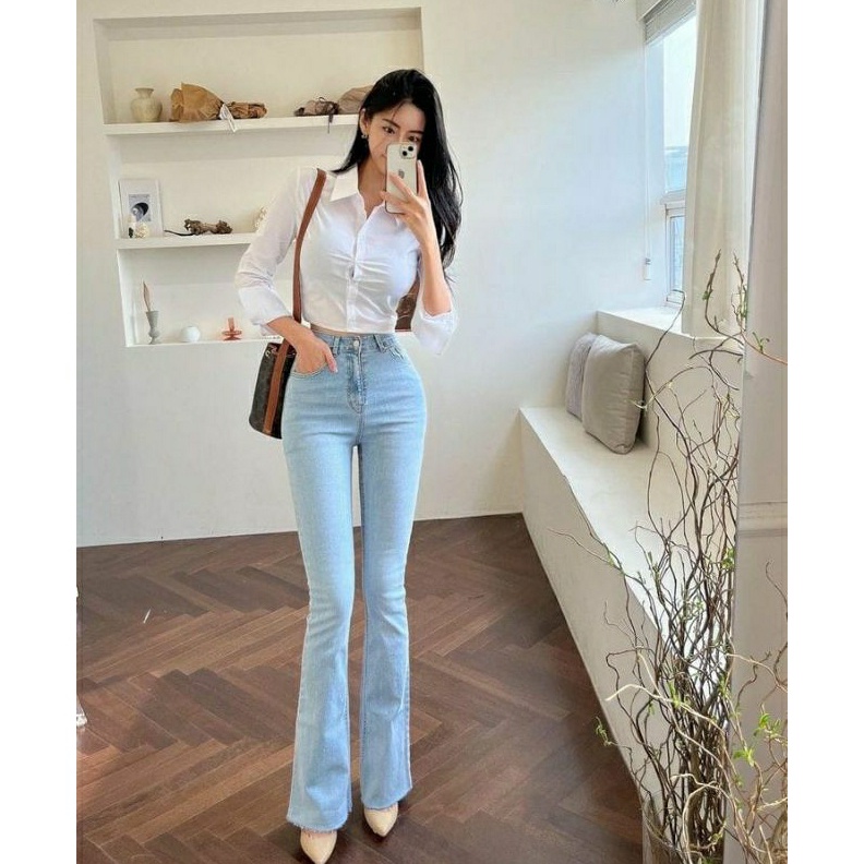 KODE X83C Celana Cutbray Jeans Highwaist Wanita Loose Volume2