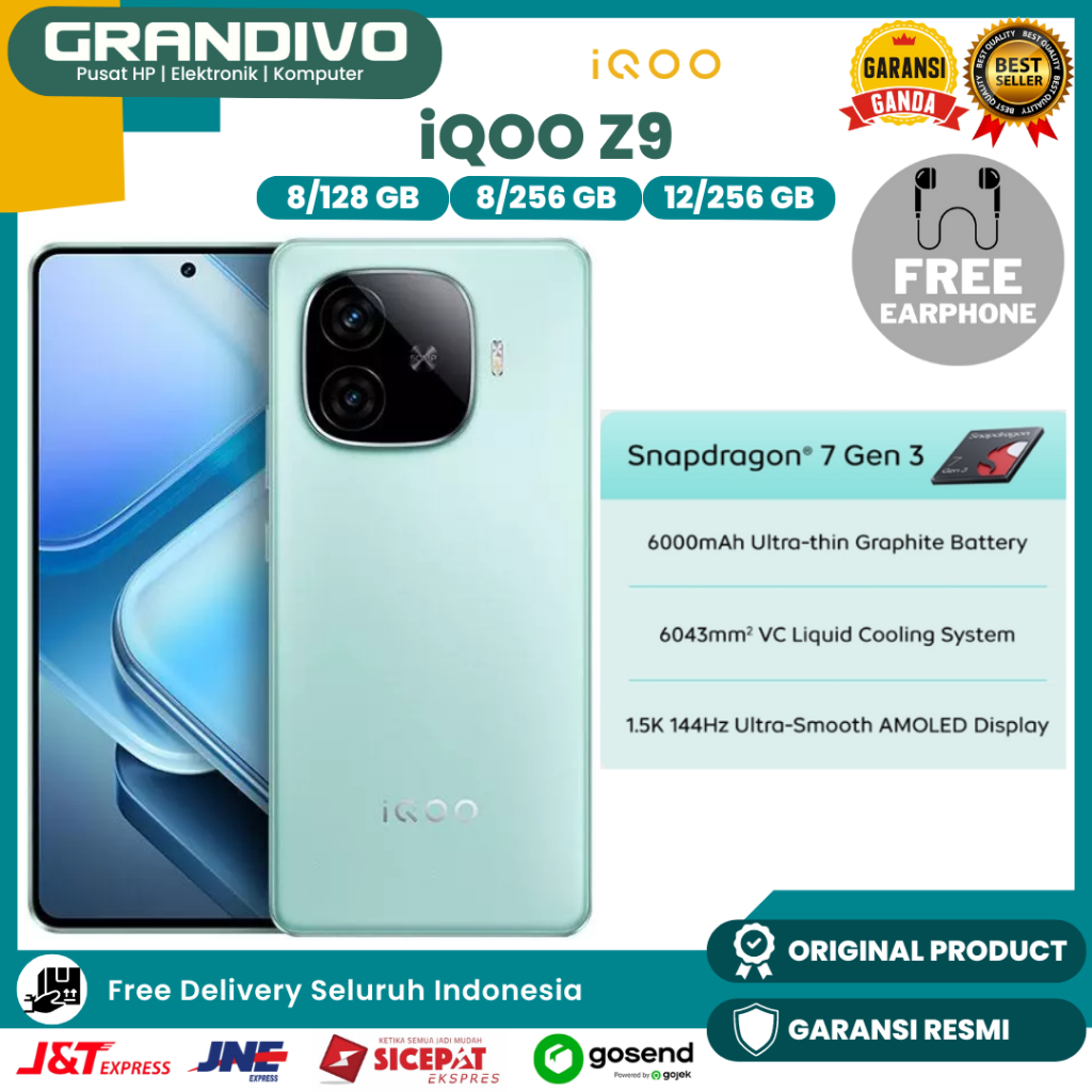 Vivo iQOO Z9 5G 12/256 GB Snapdragon 7 Gen 3 Amoled 144Hz 4500nits 6000mAh 80W Sony IMX882 - Grandiv