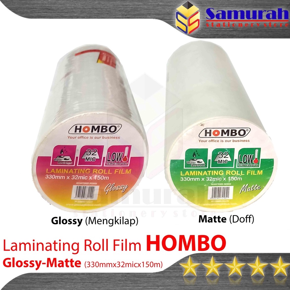 

Plastik Laminating Roll Hombo Glossy Matte Doff 32 Micron isi 1 lembar 32 mm Panjang 15 Meter k I5R3