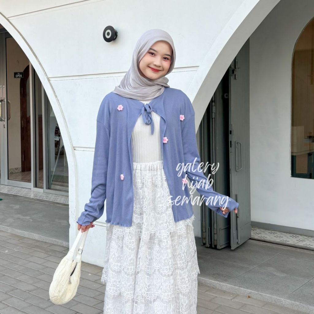 Cardigan wanita Daisy Flower  - Cardigan Lengan Panjang Tali - kardigan motif bunga