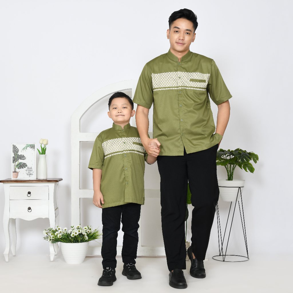 Koko Couple Ayah dan Anak warna Hijau Army Songket
