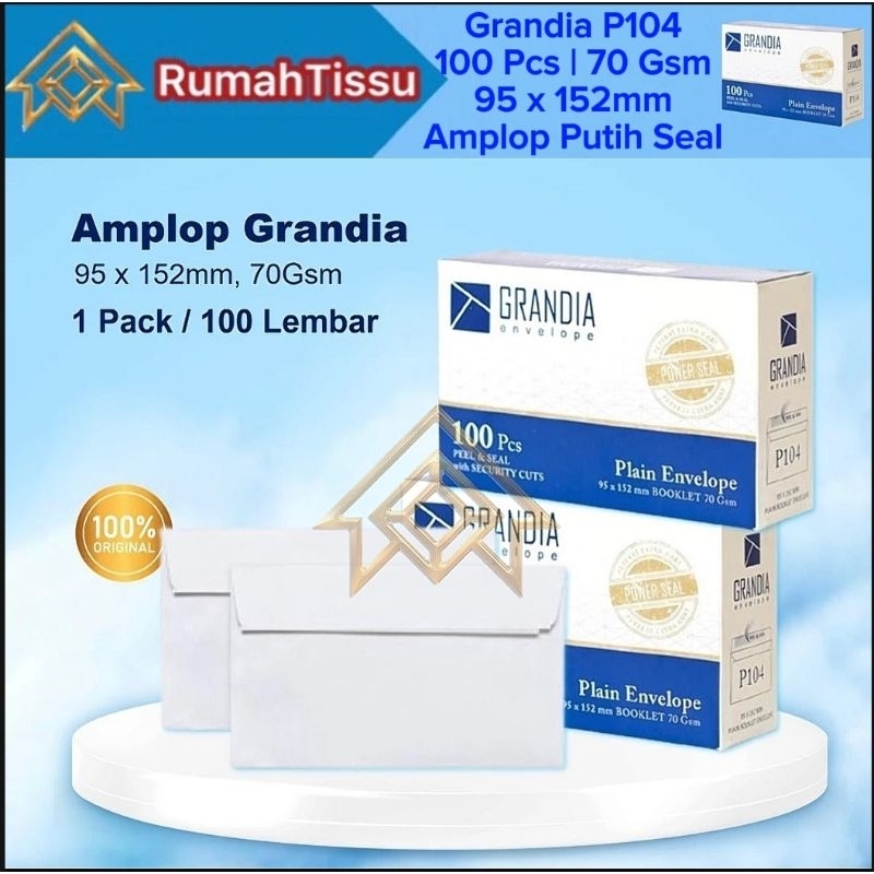 

Amplop Grandia P104 Putih Polos Seal Isi 100 Lembar 95 x 152mm 70 Gsm Murah Setara Paperline