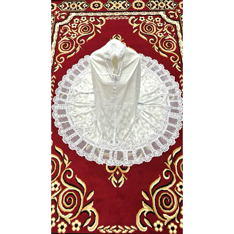 Mukena Dewasa Bordir Kerancang Keliling Mesin Hitam, bahan rubiah khas bukittinggi