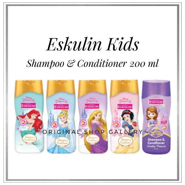 Shampo & Conditioner 200ml Anak Perempuan by Eskulin Kids Princess Serries Ariel Cinderella Snow Whi