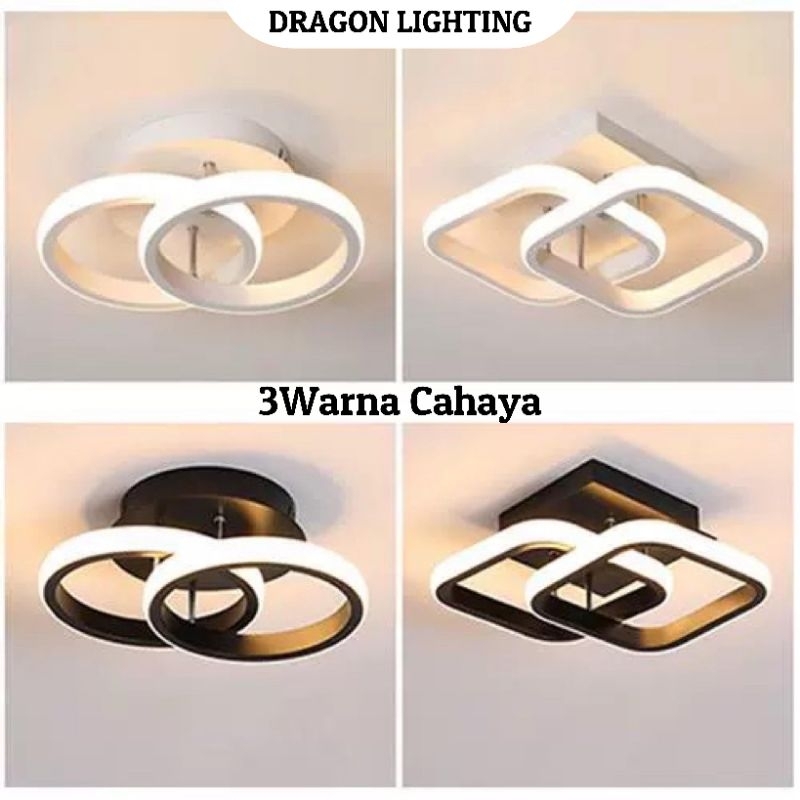 Dragon Lighting Lampu Plafon LED 3Warna Lampu Hias Rumah Ruang Tamu Kamar Minimalis Hitam/Putih Kota