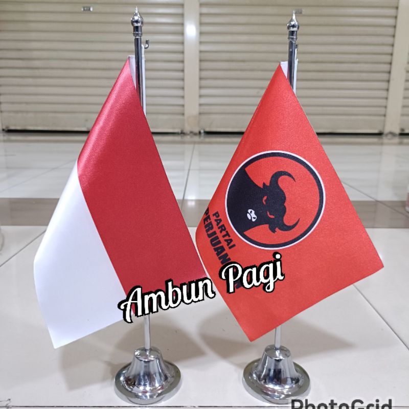 

best seller tiang stenlis meja+bendera partai PDIP+bendera Merah Putih