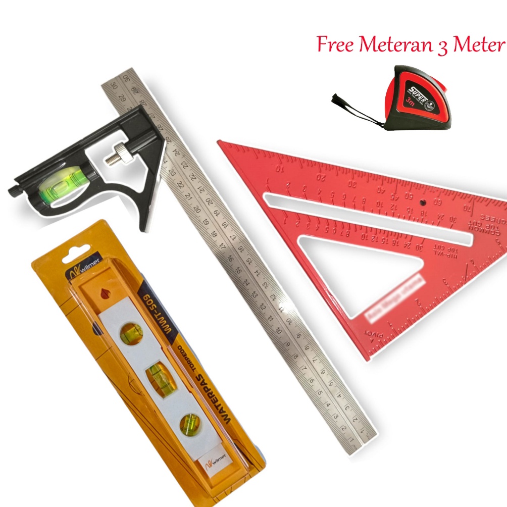 

3ITEM Penggaris Tukang Siku Mistar Multifungsi ada Waterpass penggaris Siku Segitiga 7 Inch Waterpass Torpedo Free Meteran 3M i Y2G3