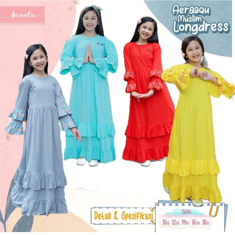 ✅ READY SALE MUSLIM LONGDRESS BY AERAAQU GAUN PANJANG GAMIS ANAK